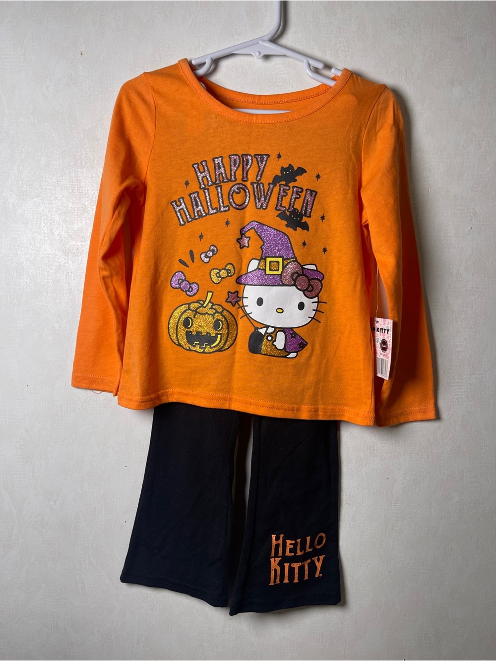Hello Kitty Orange & Black Halloween Top and Pants Set Sz 4T